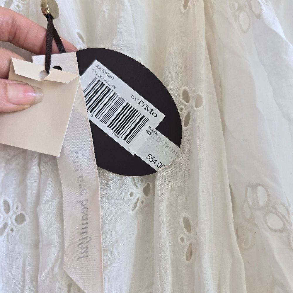 ByTiMo XS Dress Cotton Slub Eyelet Lace See Through Flower White Mini Dress - Picture 8 of 11